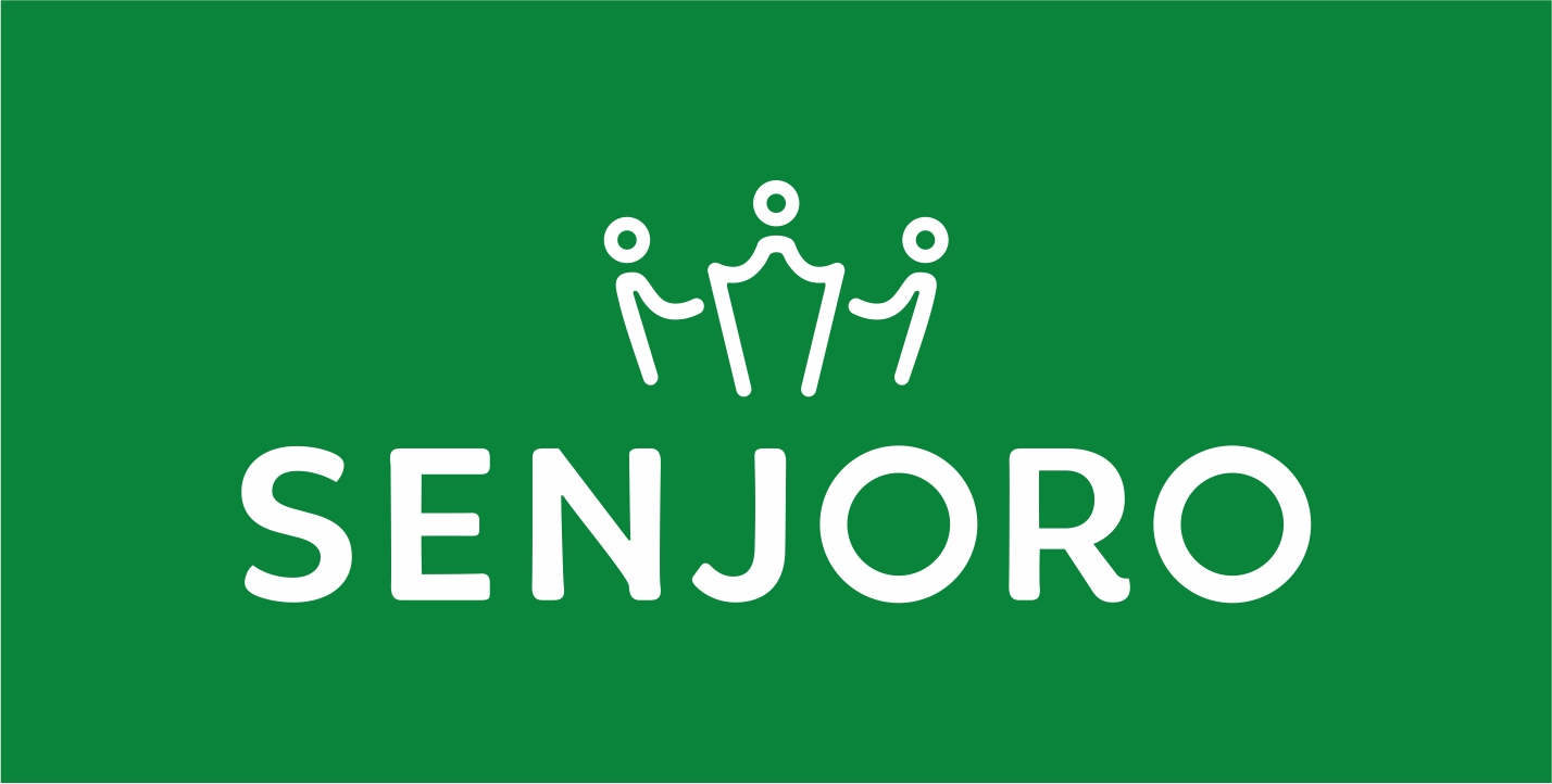 Logo of Enjor, featuring three stylized figures under a crown on a green background, symbolizing community and collaboration.