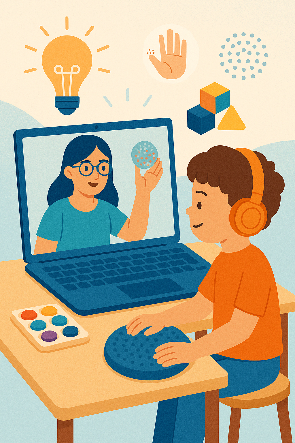 Digital learning with sensory therapy method, illustration