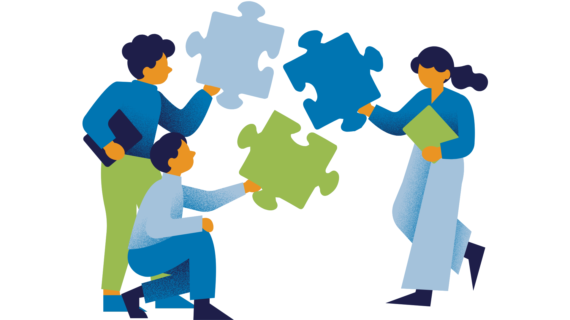 Team members collaborating by assembling colorful puzzle pieces, symbolizing teamwork and problem-solving in a creative environment. Team members collaborating by assembling colorful puzzle pieces, symbolizing teamwork and problem-solving in a creative environment.