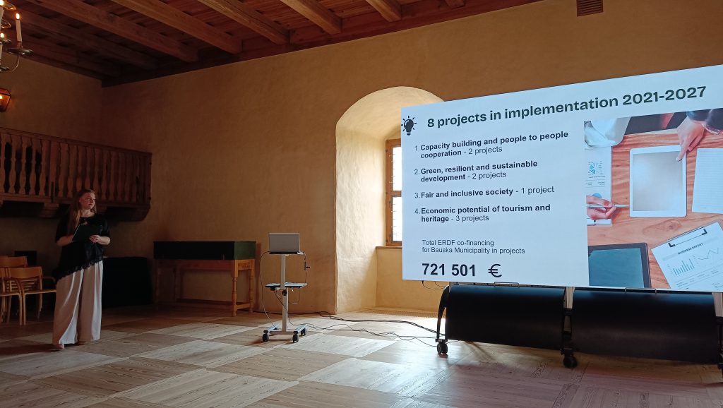 Presentation on eight projects for 2021-2027, highlighting capacity building, sustainable development, inclusivity, and tourism potential, with a total ERDF co-financing of €721,501.