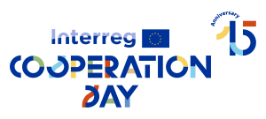 Colorful logo for Interreg Cooperation Day, celebrating collaboration and the 15th anniversary of the initiative, featuring the words "Interreg Cooperation Day" and the European Union flag.