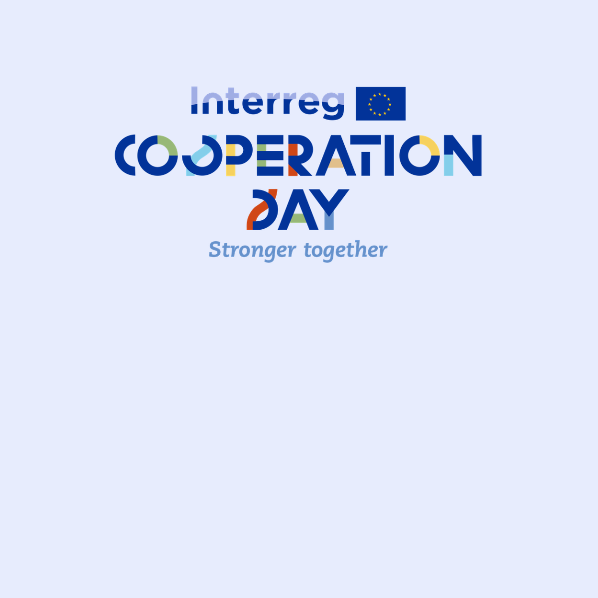 Logo for Interreg Cooperation Day, featuring colorful text and the phrase "Stronger together," symbolizing collaboration and unity in European regional cooperation initiatives.